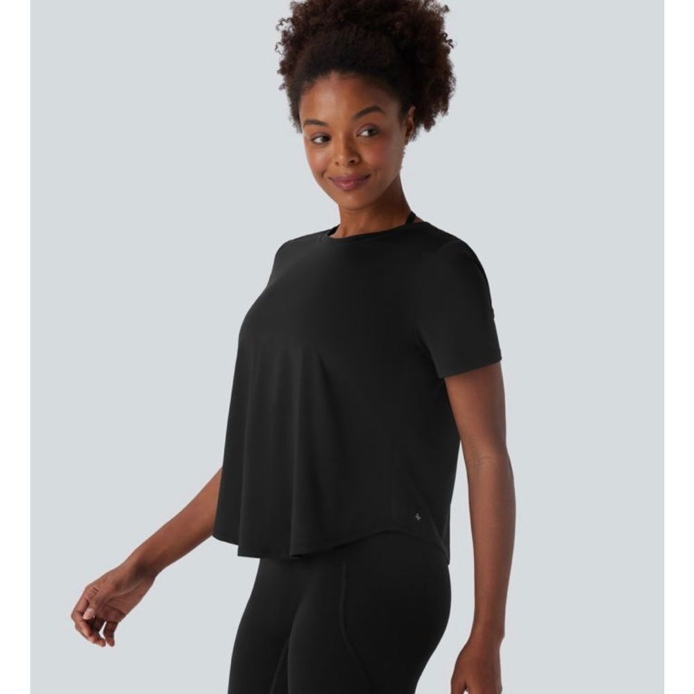 HALARA Black Short Sleeve Pleated Mesh Back Tee - Picture 15 of 15